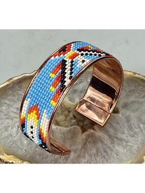 Southwestern Thunderbird Copper Beaded Cuff Bracelet Handmade Native Style NEW